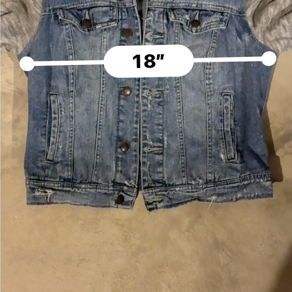 Free People Blue Denim Jacket with Gray Hood - Picture 6 of 7